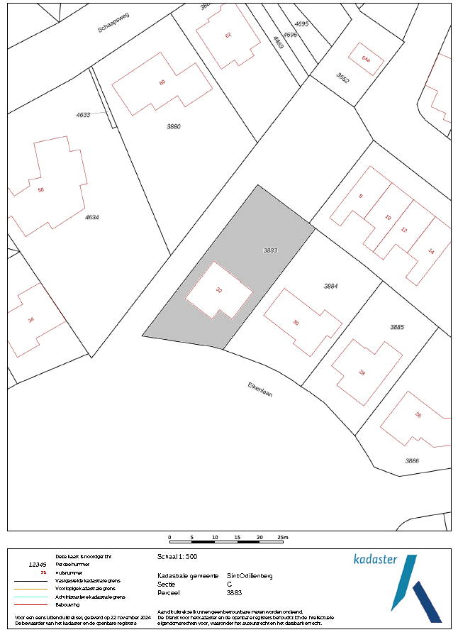 Kadastrale kaart Eikenlaan 32 Sint Odilienberg
